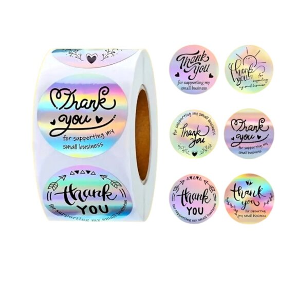500 Thank you Shine Metallic Stickers 1 inch 6 Different Designs NIB - Picture 1 of 5